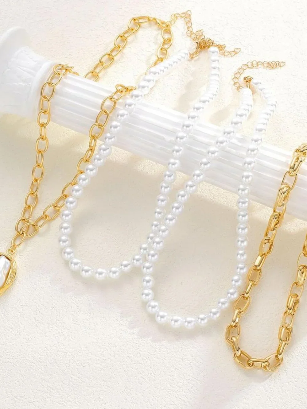 New Women's Gold Layered Chain Necklace Baroque Pearl Pendant Stack Choker